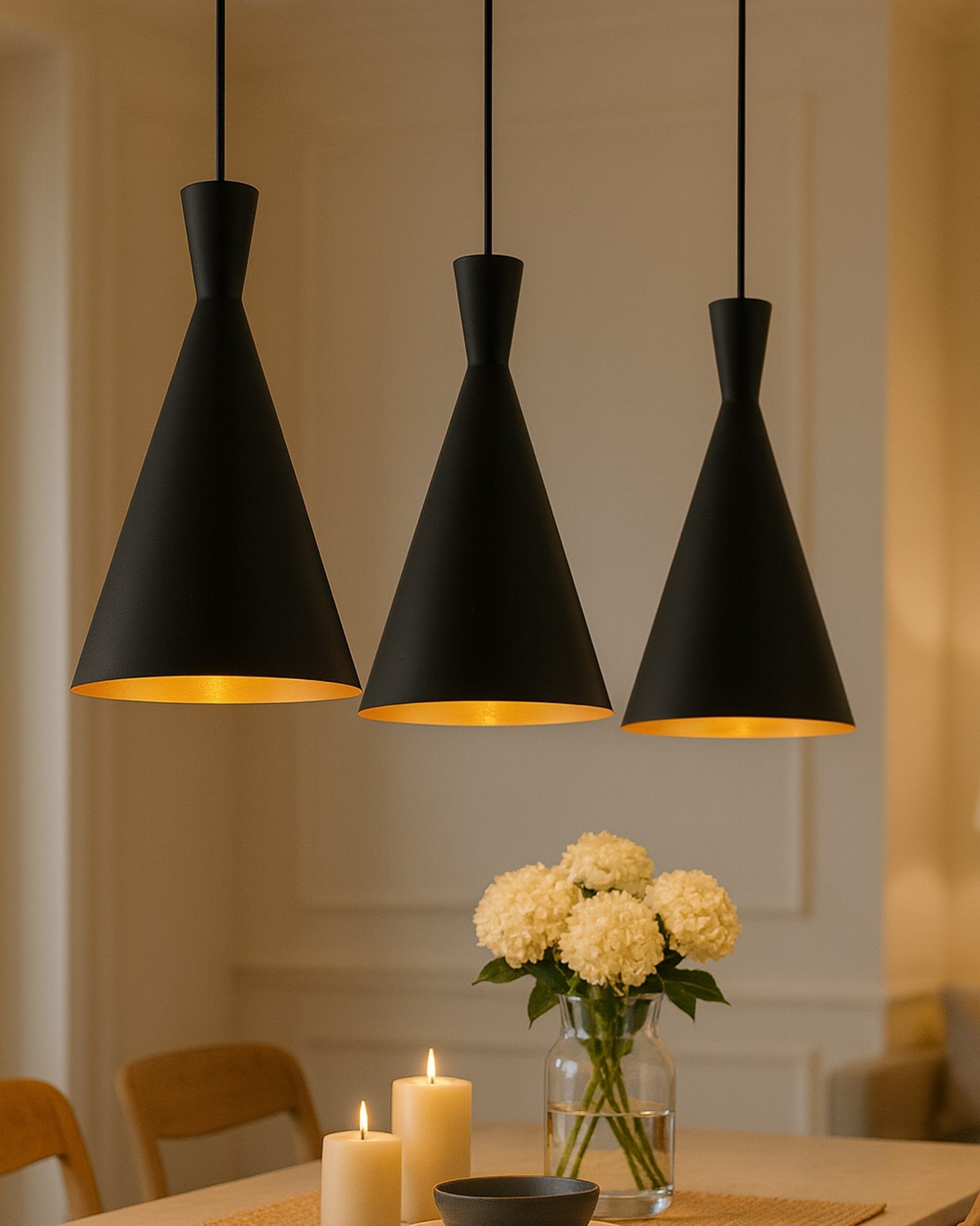 3-Lights Linear Cluster Chandelier Modern Inverted Cone Shaped hanging Light, E27 Holder, Decorative,URBAN Retro, Nordic Style