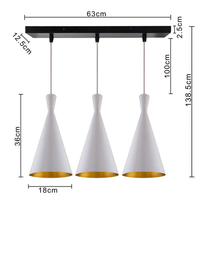 3-Lights Linear Cluster Chandelier Modern Inverted Cone Shaped hanging Light, E27 Holder, Decorative,URBAN Retro, Nordic Style