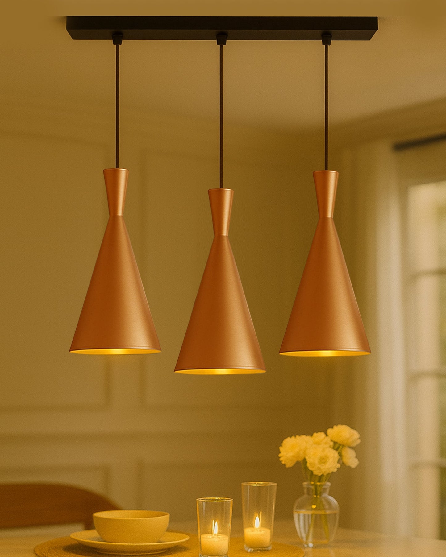3-Lights Linear Cluster Chandelier Modern Inverted Cone Shaped hanging Light, E27 Holder, Decorative,URBAN Retro, Nordic Style