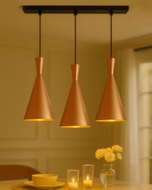 3-Lights Linear Cluster Chandelier Modern Inverted Cone Shaped hanging Light, E27 Holder, Decorative,URBAN Retro, Nordic Style