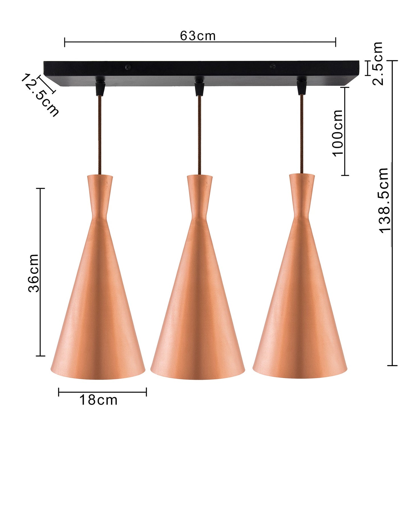 3-Lights Linear Cluster Chandelier Modern Inverted Cone Shaped hanging Light, E27 Holder, Decorative,URBAN Retro, Nordic Style