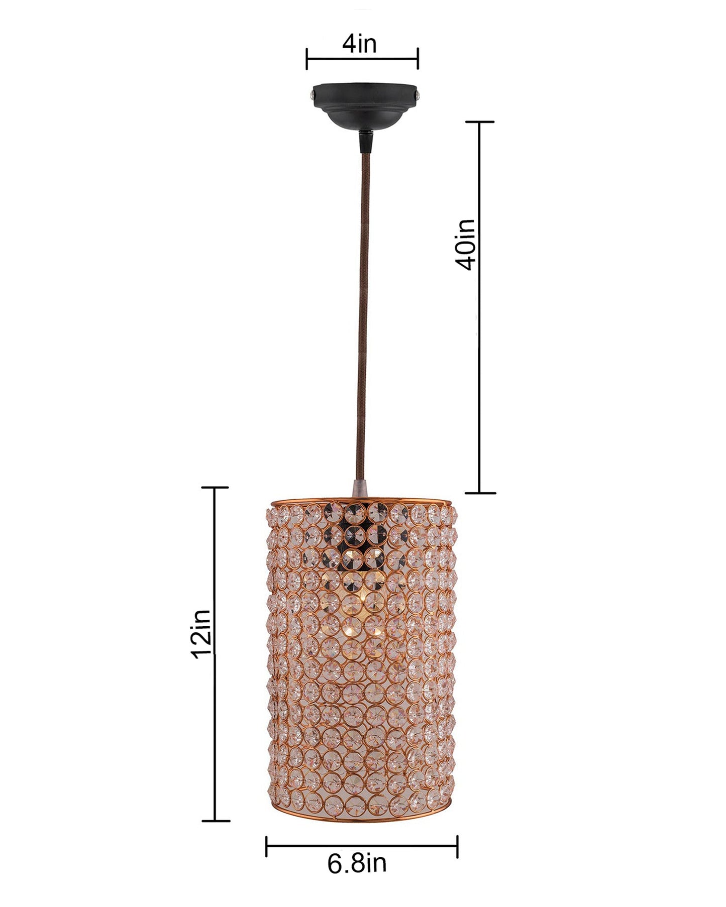 Crystal Hanging Copper Barrel Pendant, Rose Gold, Hanging Ceiling Light, Large