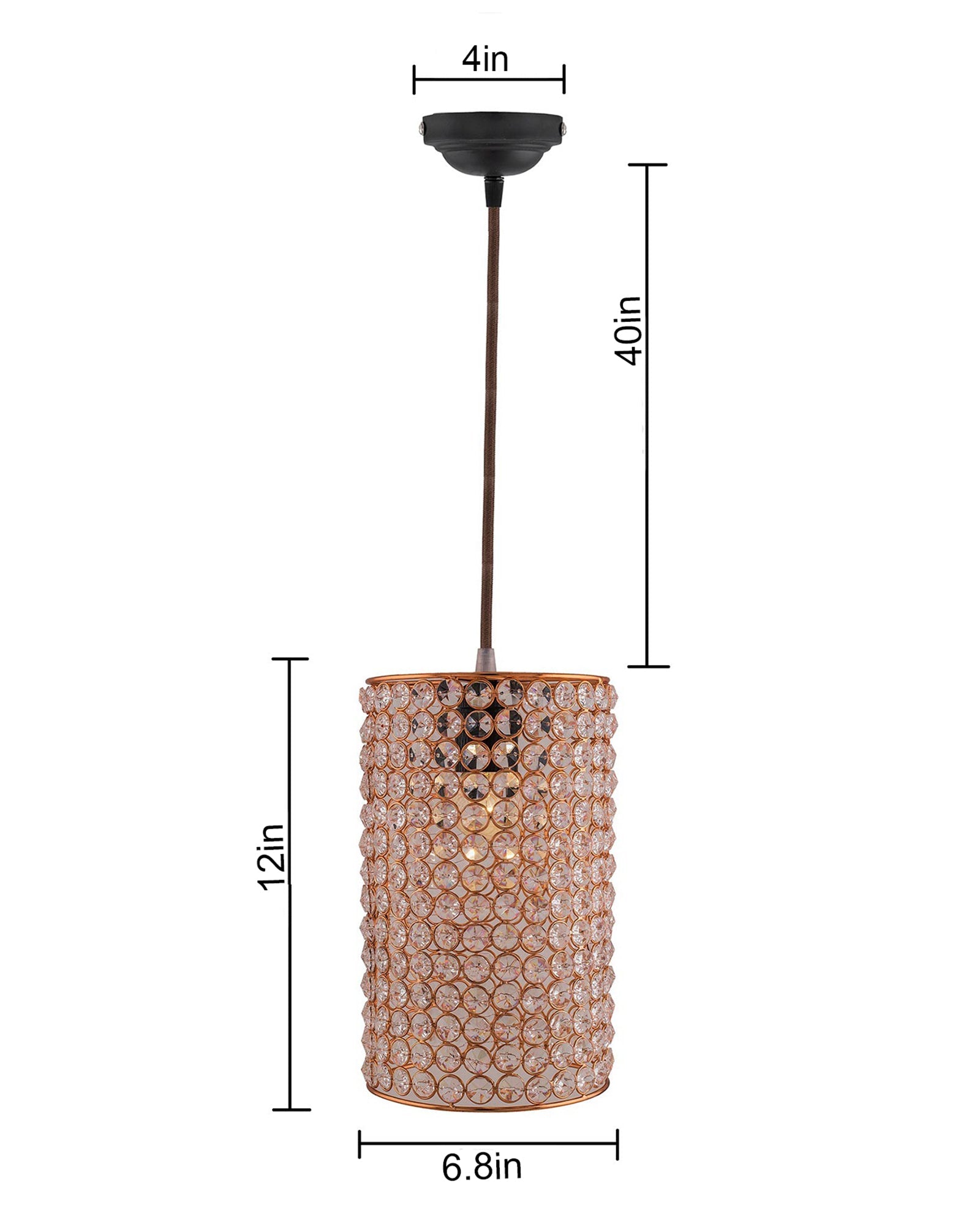 Crystal Hanging Copper Barrel Pendant, Rose Gold, Hanging Ceiling Light, Large