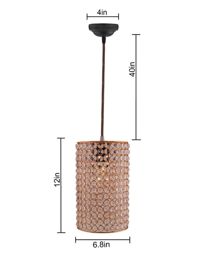 Crystal Hanging Copper Barrel Pendant, Rose Gold, Hanging Ceiling Light, Large