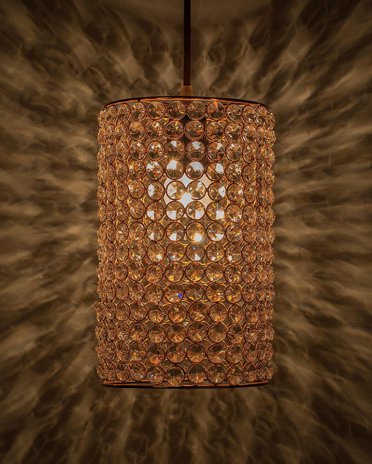 Crystal Hanging Copper Barrel Pendant, Rose Gold, Hanging Ceiling Light, Large