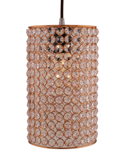 Crystal Hanging Copper Barrel Pendant, Rose Gold, Hanging Ceiling Light, Large