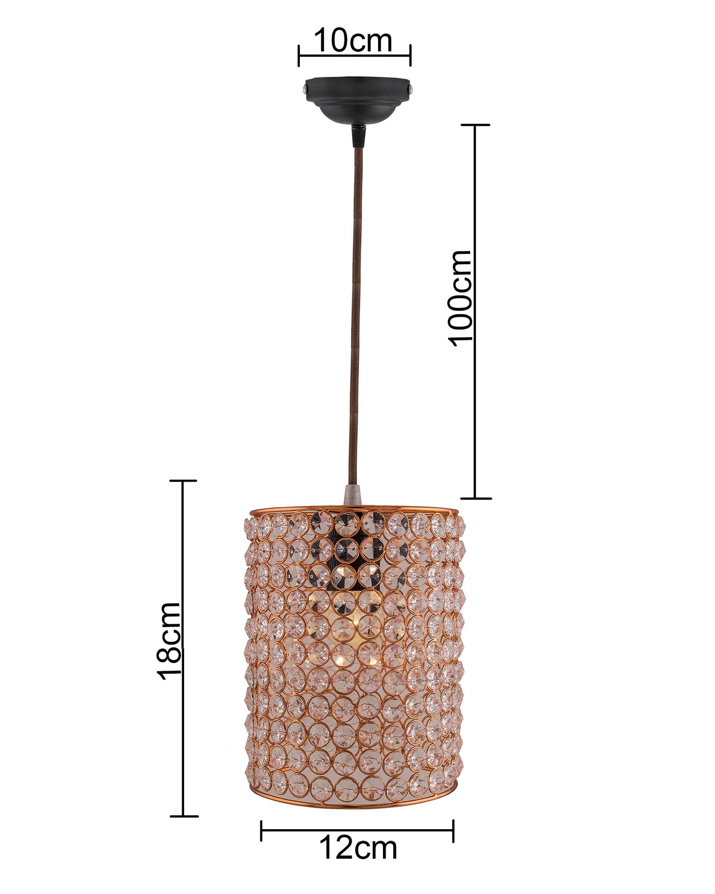 Crystal Hanging Copper Barrel Pendant, Rose Gold, Hanging Ceiling Light, Small