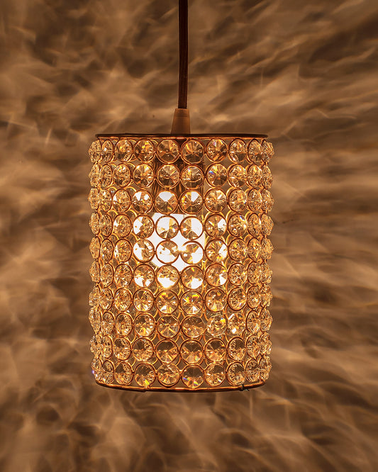 Crystal Hanging Copper Barrel Pendant, Rose Gold, Hanging Ceiling Light, Small