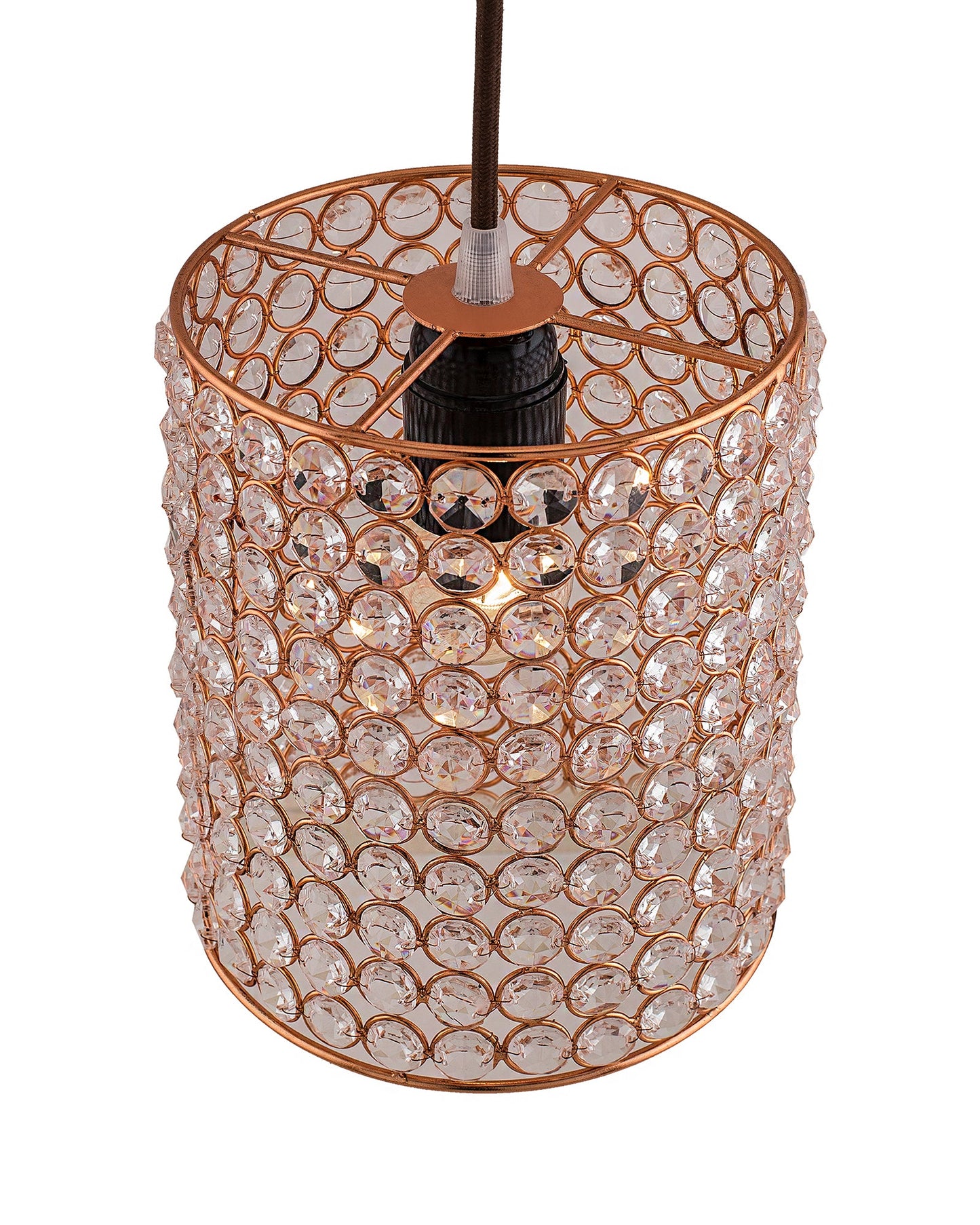Crystal Hanging Copper Barrel Pendant, Rose Gold, Hanging Ceiling Light, Small