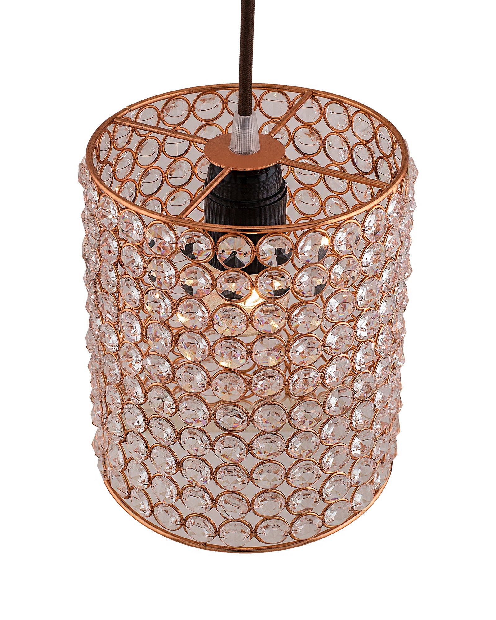 Crystal Hanging Copper Barrel Pendant, Rose Gold, Hanging Ceiling Light, Small