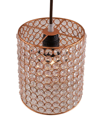 Crystal Hanging Copper Barrel Pendant, Rose Gold, Hanging Ceiling Light, Small