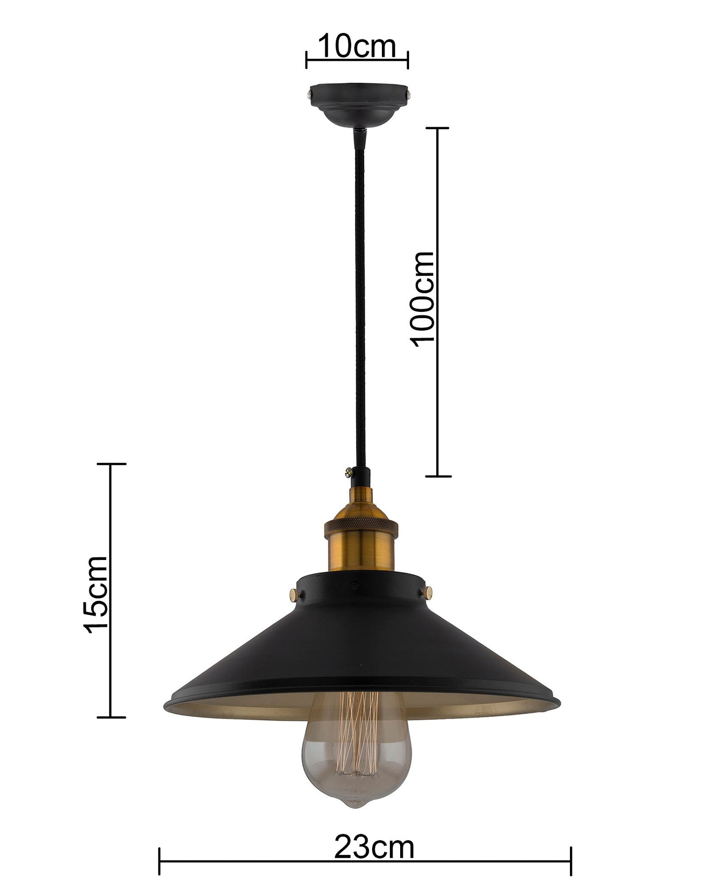 Single Black Cone Pendant with Holder, E27, Modern Nordic Hanging Ceiling Light