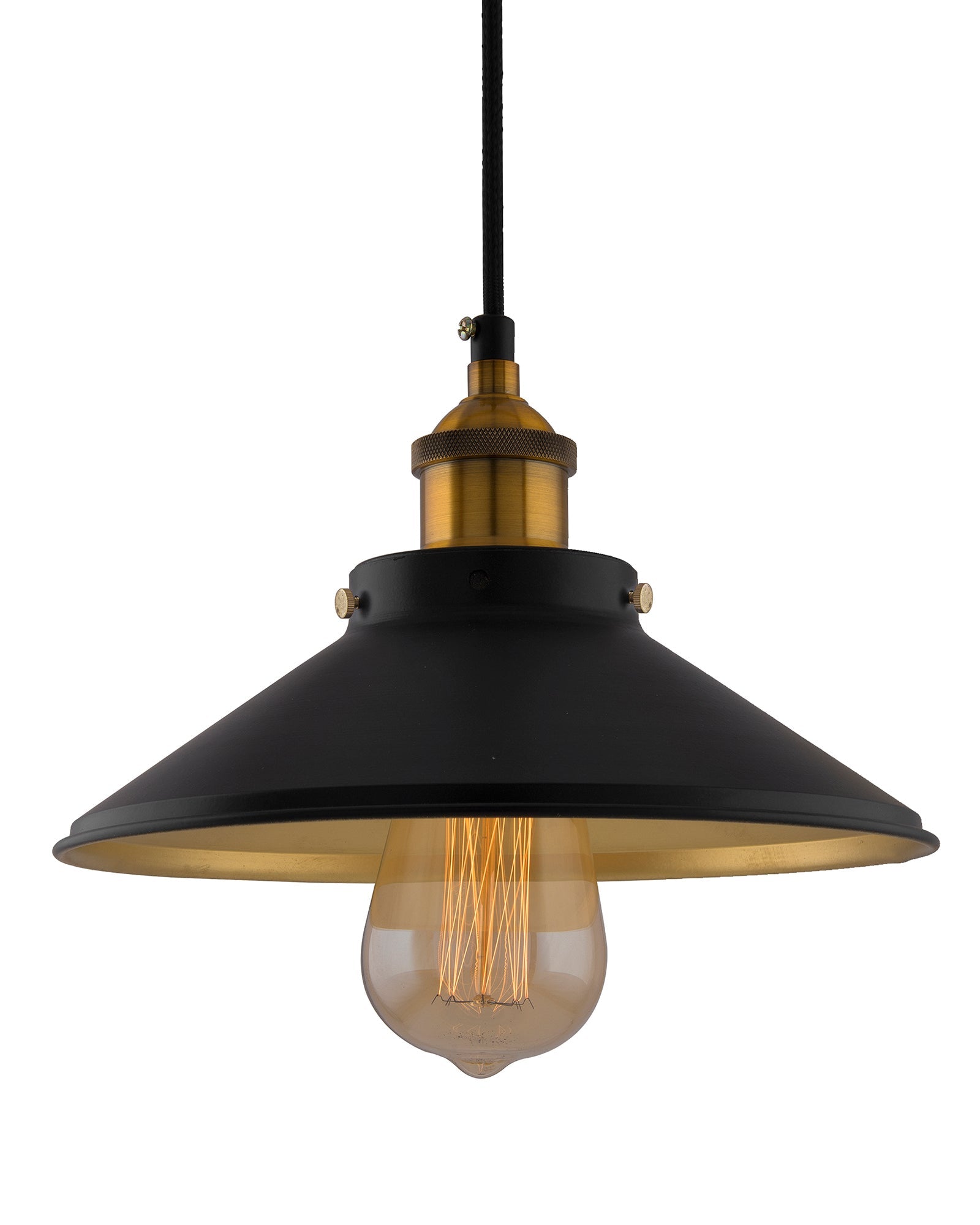 Single Black Cone Pendant with Holder, E27, Modern Nordic Hanging Ceiling Light