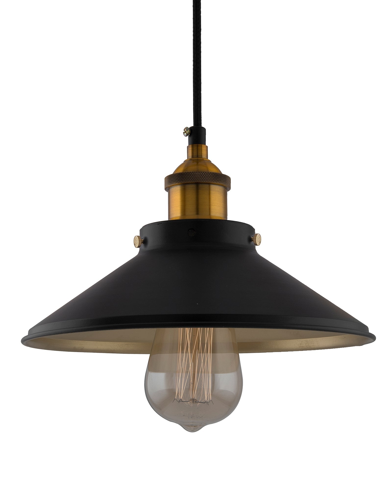 Single Black Cone Pendant with Holder, E27, Modern Nordic Hanging Ceiling Light