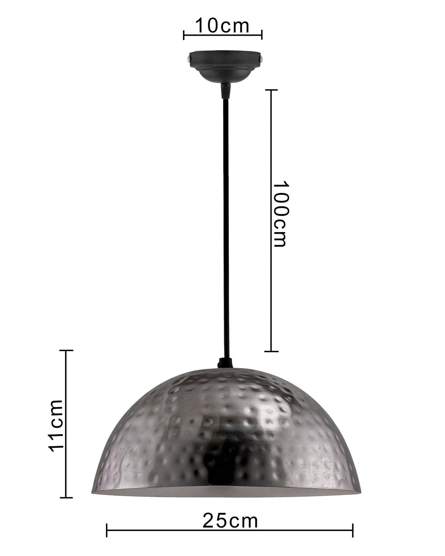 Antique Nickel Hammered Pendant, Hanging Lamp, 10"