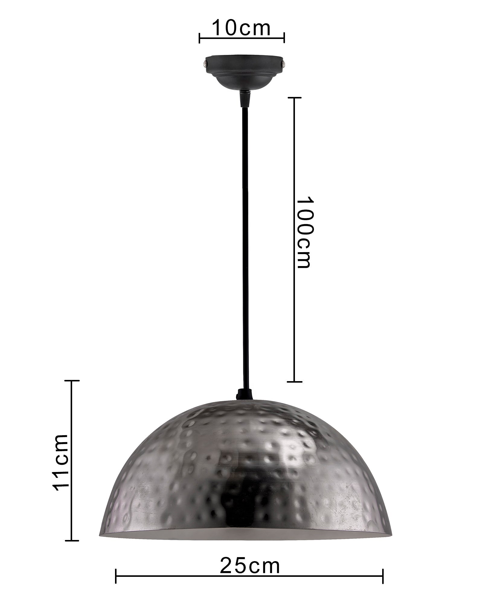 Antique Nickel Hammered Pendant, Hanging Lamp, 10"
