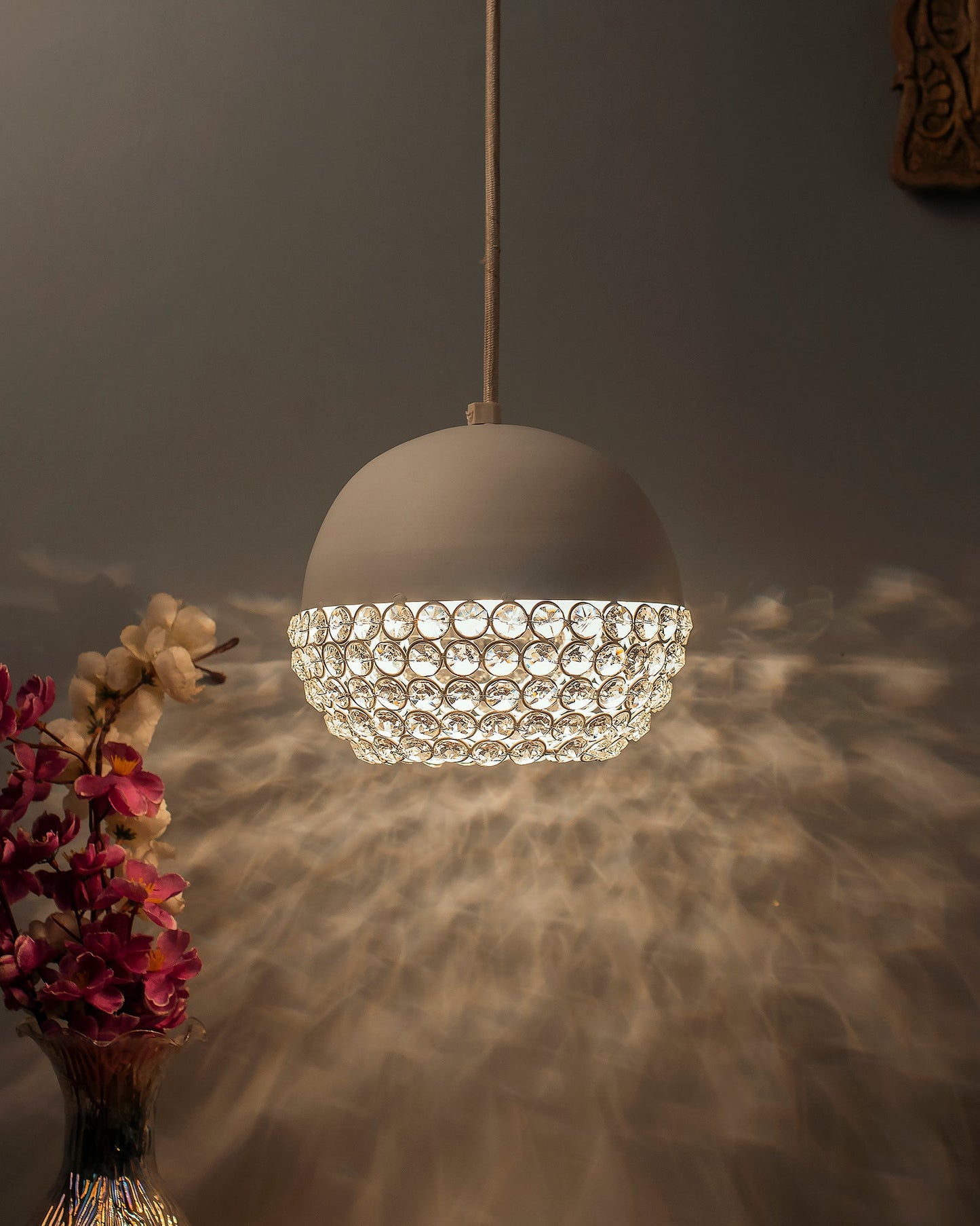 Matt White Crystal Hanging Globe Light, Ceiling Light, Nordic E27 Pendant
