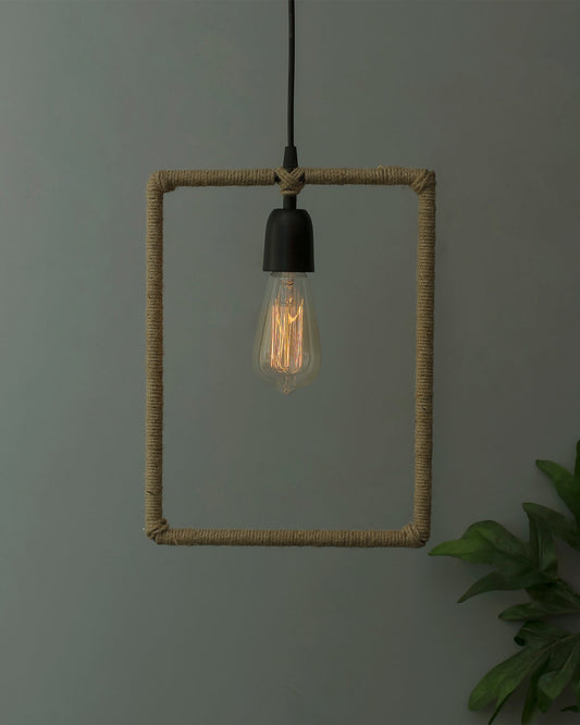 Modern Metal Pendant Lights Hemp Rope Decor Hanging Lamp E27 Loft Ceiling Light with filament bulb, Rectangle