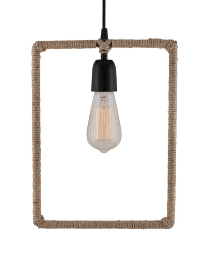 Modern Metal Pendant Lights Hemp Rope Decor Hanging Lamp E27 Loft Ceiling Light with filament bulb, Rectangle