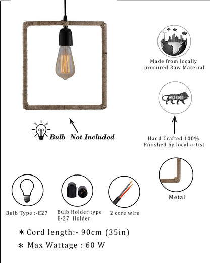 Modern Metal Pendant Lights Hemp Rope Decor Hanging Lamp E27 Loft Ceiling Light with filament bulb
