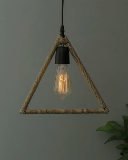 Modern Metal Pendant Lights Hemp Rope Decor Hanging Lamp E27 Loft Ceiling Light with filament bulb, Triangle