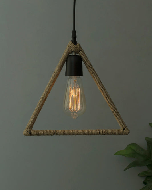 Modern Metal Pendant Lights Hemp Rope Decor Hanging Lamp E27 Loft Ceiling Light with filament bulb, Triangle