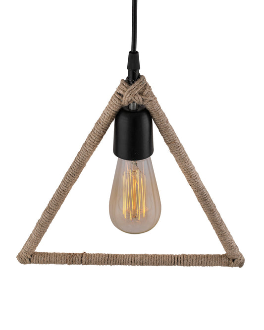 Modern Metal Pendant Lights Hemp Rope Decor Hanging Lamp E27 Loft Ceiling Light with filament bulb, Triangle
