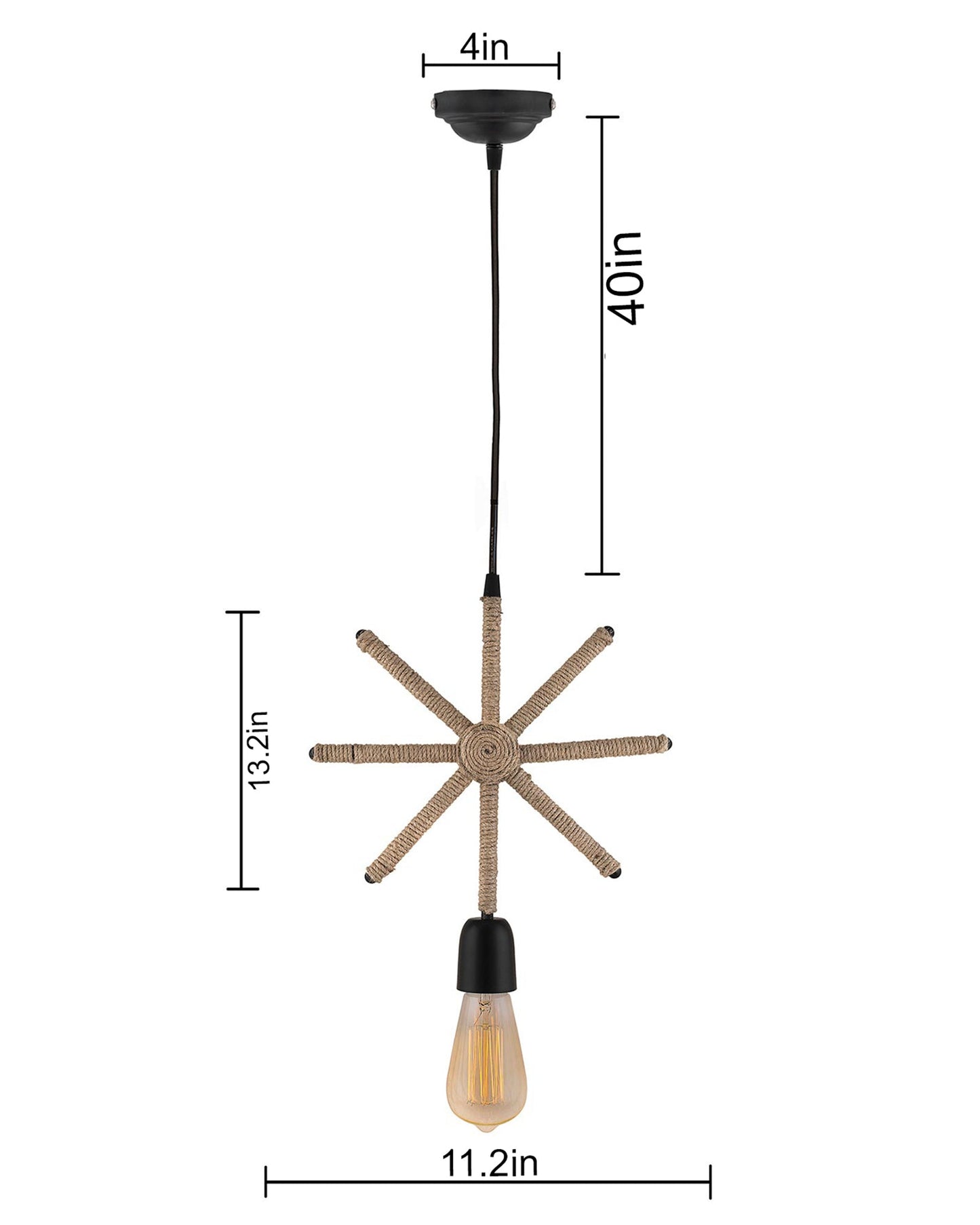 Modern Metal Pendant Lights Hemp Rope Decor Hanging Lamp E27 Loft Ceiling Light with filament bulb, Snowflake