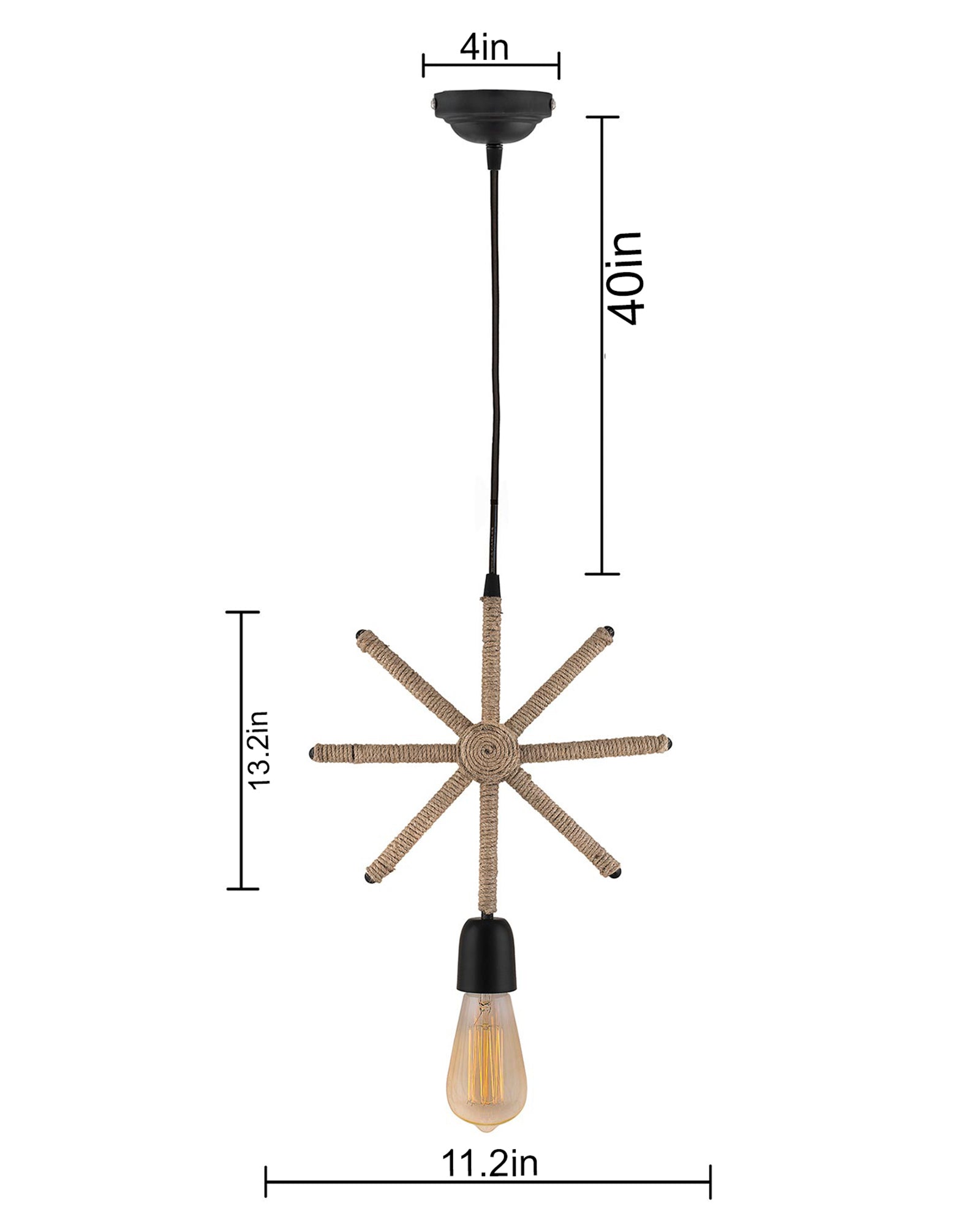 Modern Metal Pendant Lights Hemp Rope Decor Hanging Lamp E27 Loft Ceiling Light with filament bulb, Snowflake