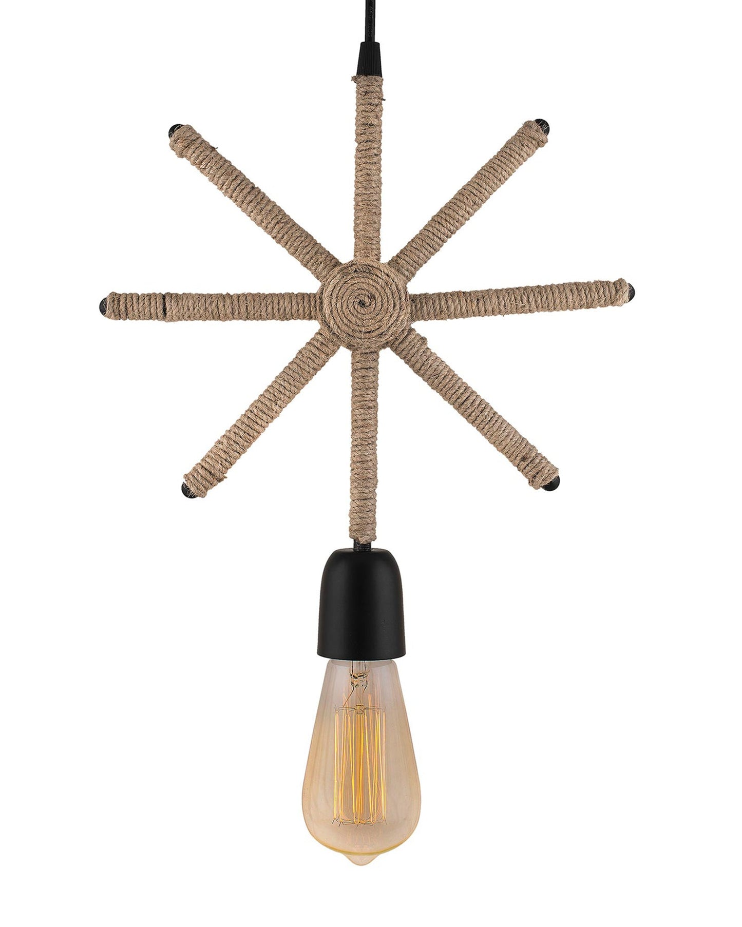 Modern Metal Pendant Lights Hemp Rope Decor Hanging Lamp E27 Loft Ceiling Light with filament bulb, Snowflake