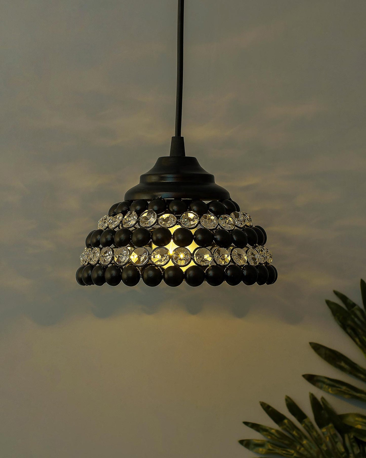 Matt Black Crystal Hanging Semi-Globe Light, Ceiling Light, Nordic E27 Pendant