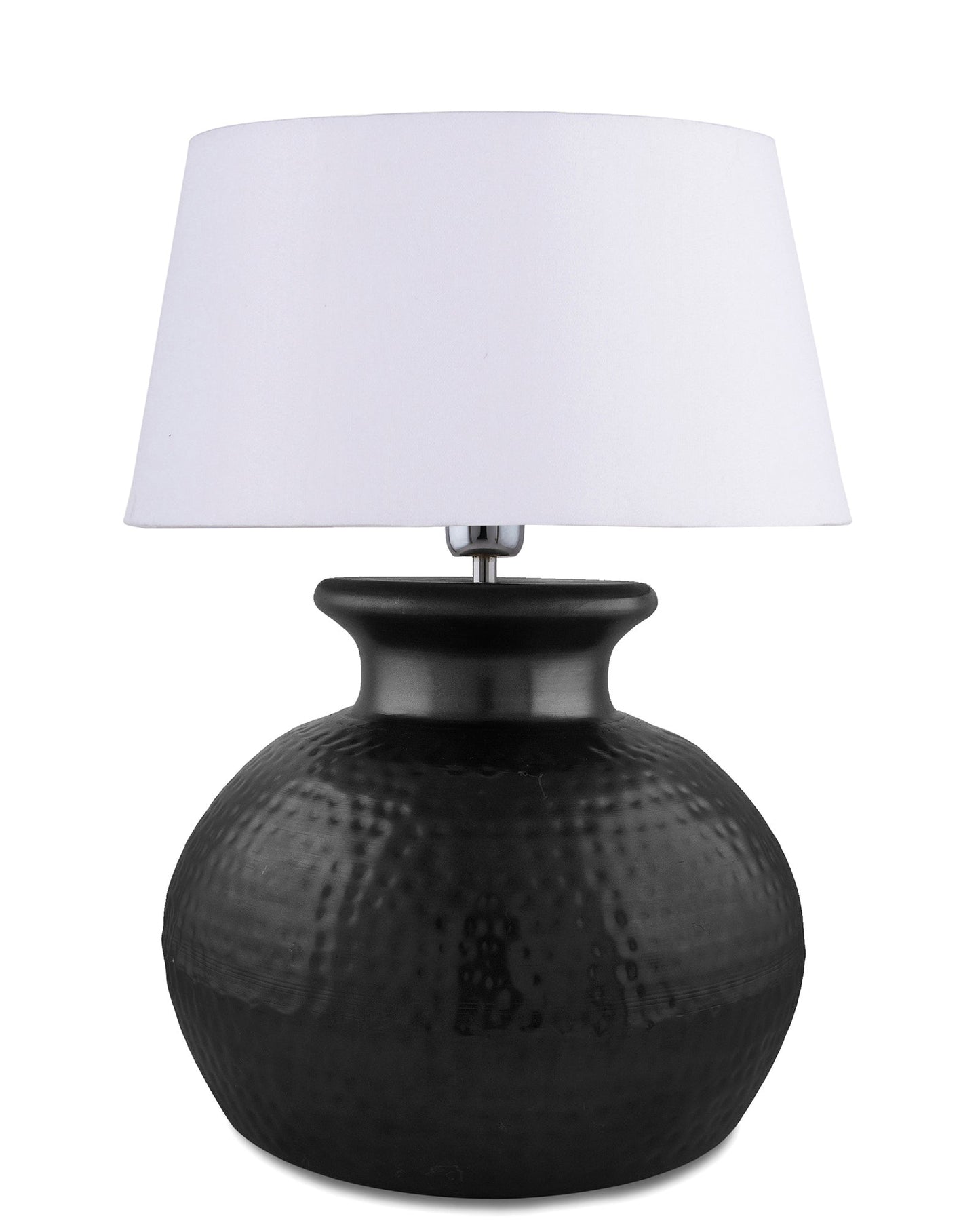 Matt Black Hammered Pitcher Table Lamp with Drum Shade
