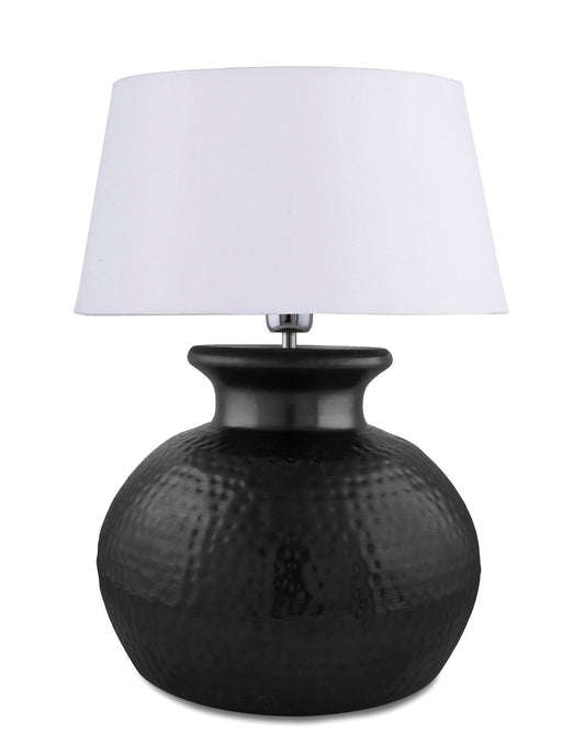 Matt Black Hammered Pitcher Table Lamp with Drum Shade
