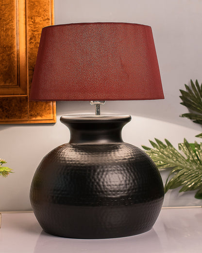 Matt Black Hammered Pitcher Table Lamp with Drum Shade