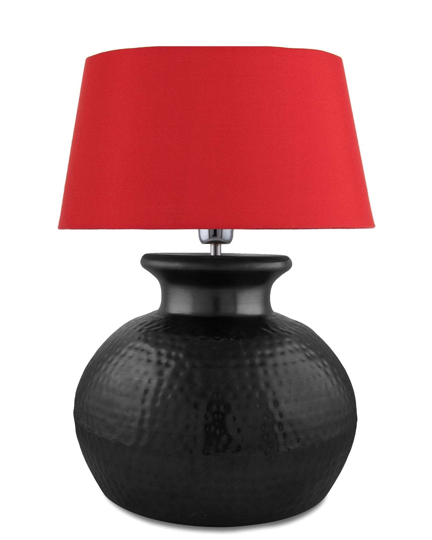 Matt Black Hammered Pitcher Table Lamp with Drum Shade