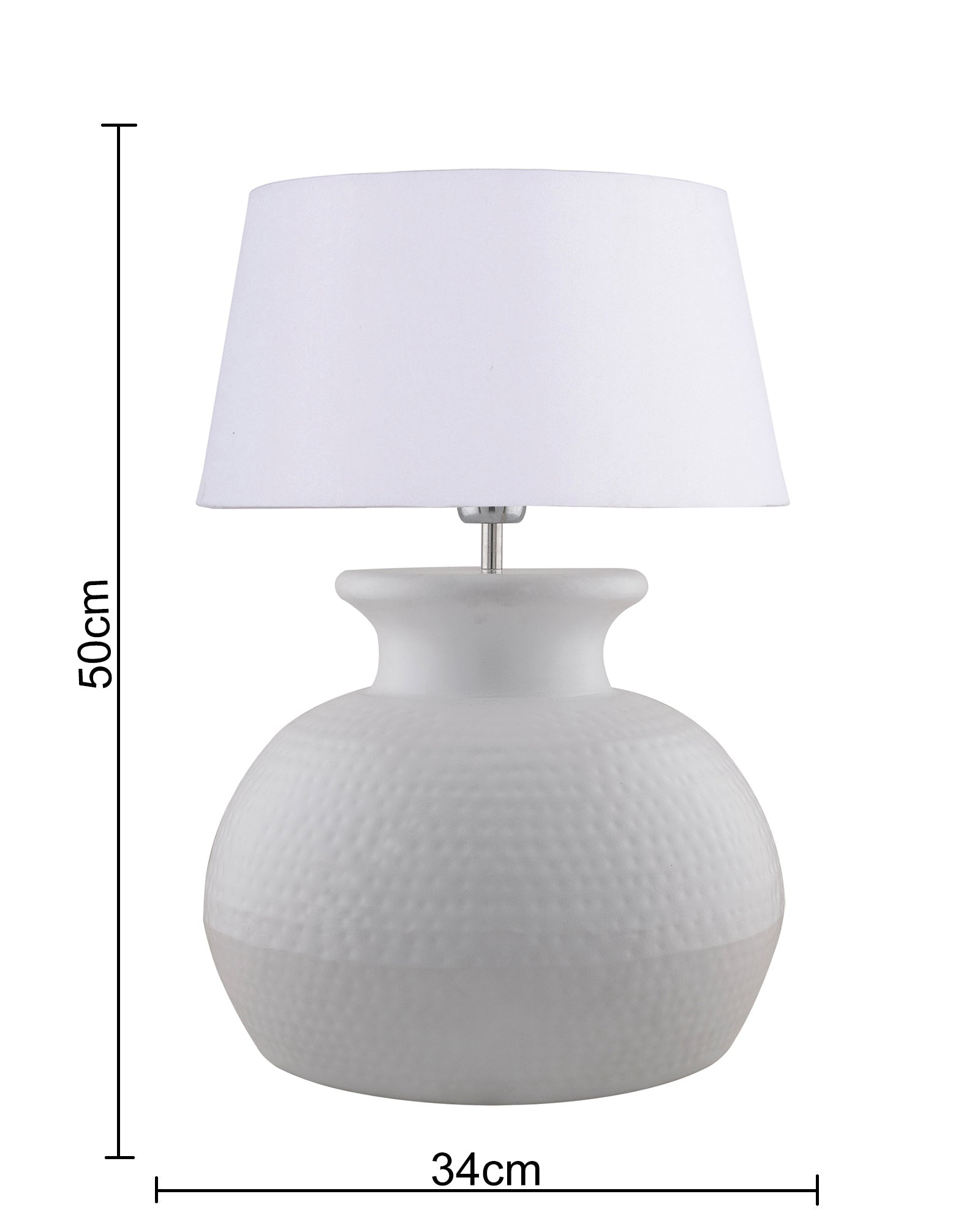 Matt White Hammered Pitcher Table Lamp with Drum Shade
