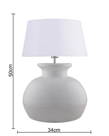 Matt White Hammered Pitcher Table Lamp with Drum Shade