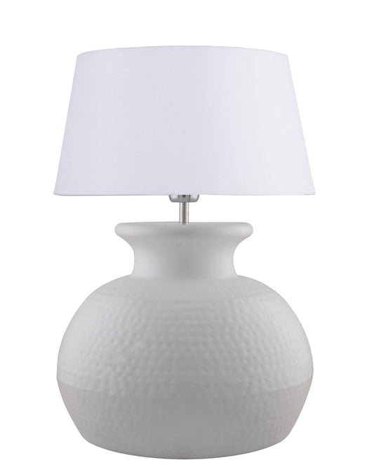 Matt White Hammered Pitcher Table Lamp with Drum Shade