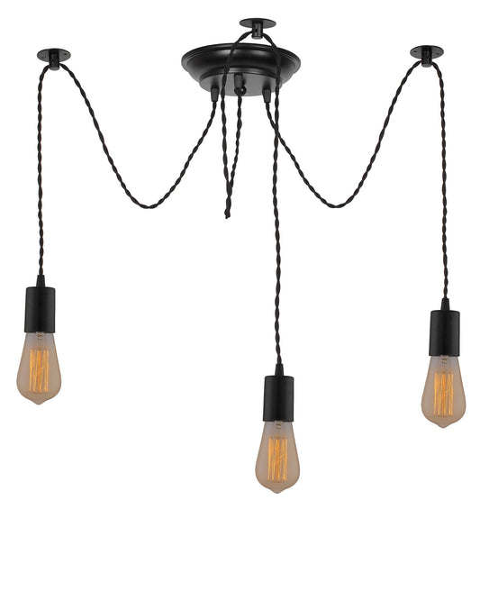 Spider Chandelier Lamp, Vintage Edison Style E 27 Adjustable DIY Ceiling Pendant Light, E27 Rustic Cluster Hanging Light(1.25 M, Black Twisted Wire)