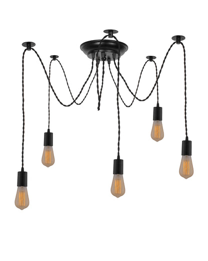 Spider Chandelier Lamp, Vintage Edison Style E 27 Adjustable DIY Ceiling Pendant Light, E27 Rustic Cluster Hanging Light(1.25 M, Black Twisted Wire)