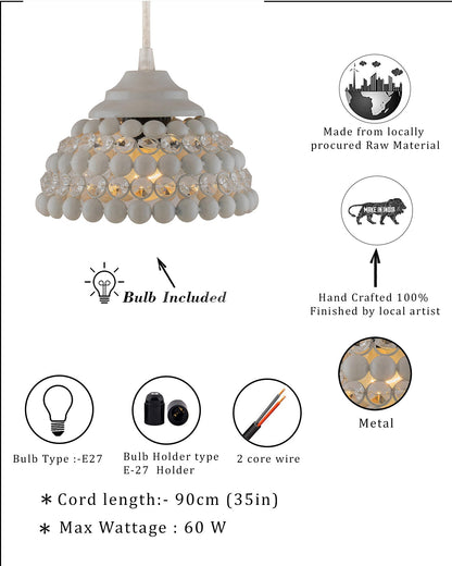 White Crystal Hanging Semi-Globe Light, Ceiling Light, Nordic E27 Pendant