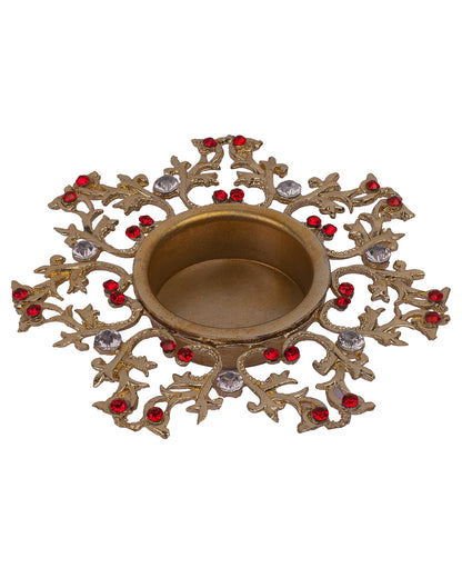 Crystal Floral Vine Tea Light Candle Holders, Decorative Diya for Wedding Coffee Table,Small 4" Dia