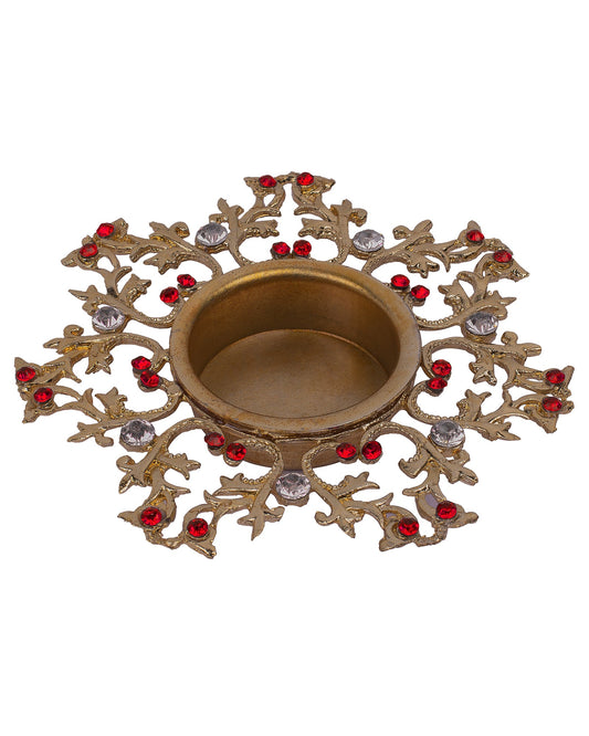 Crystal Floral Vine Tea Light Candle Holders, Decorative Diya for Wedding Coffee Table,Small 4" Dia