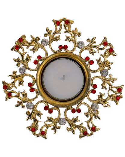 Crystal Floral Vine Tea Light Candle Holders, Decorative Diya for Wedding Coffee Table,Small 4" Dia