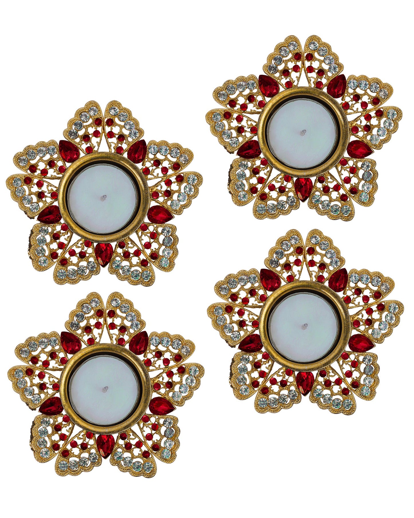 Crystal Butterfly Tea Light Candle Holders, Decorative Diya for Wedding Coffee Table,Small 4" Dia