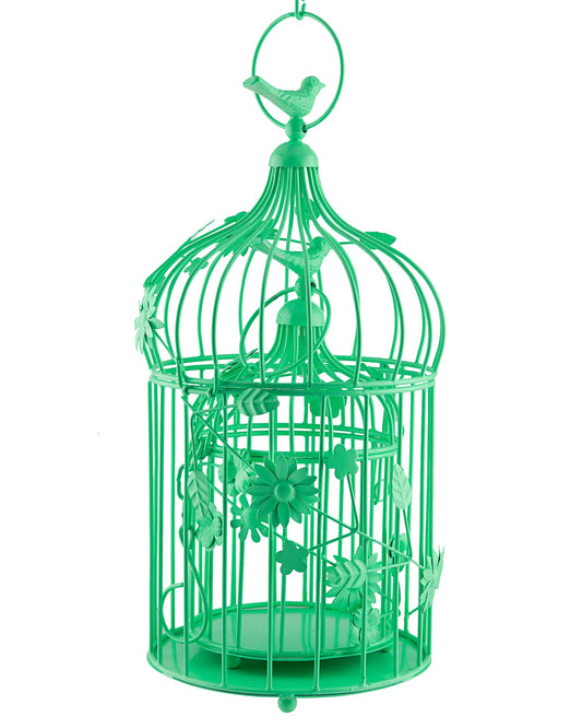 Sea Green Bird Cage with Floral Vine (Set of 2), with hanging chain