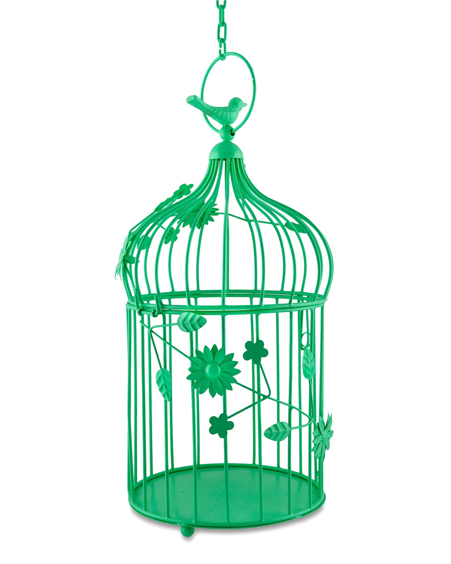 Sea Green Bird Cage with Floral Vine (Set of 2), with hanging chain