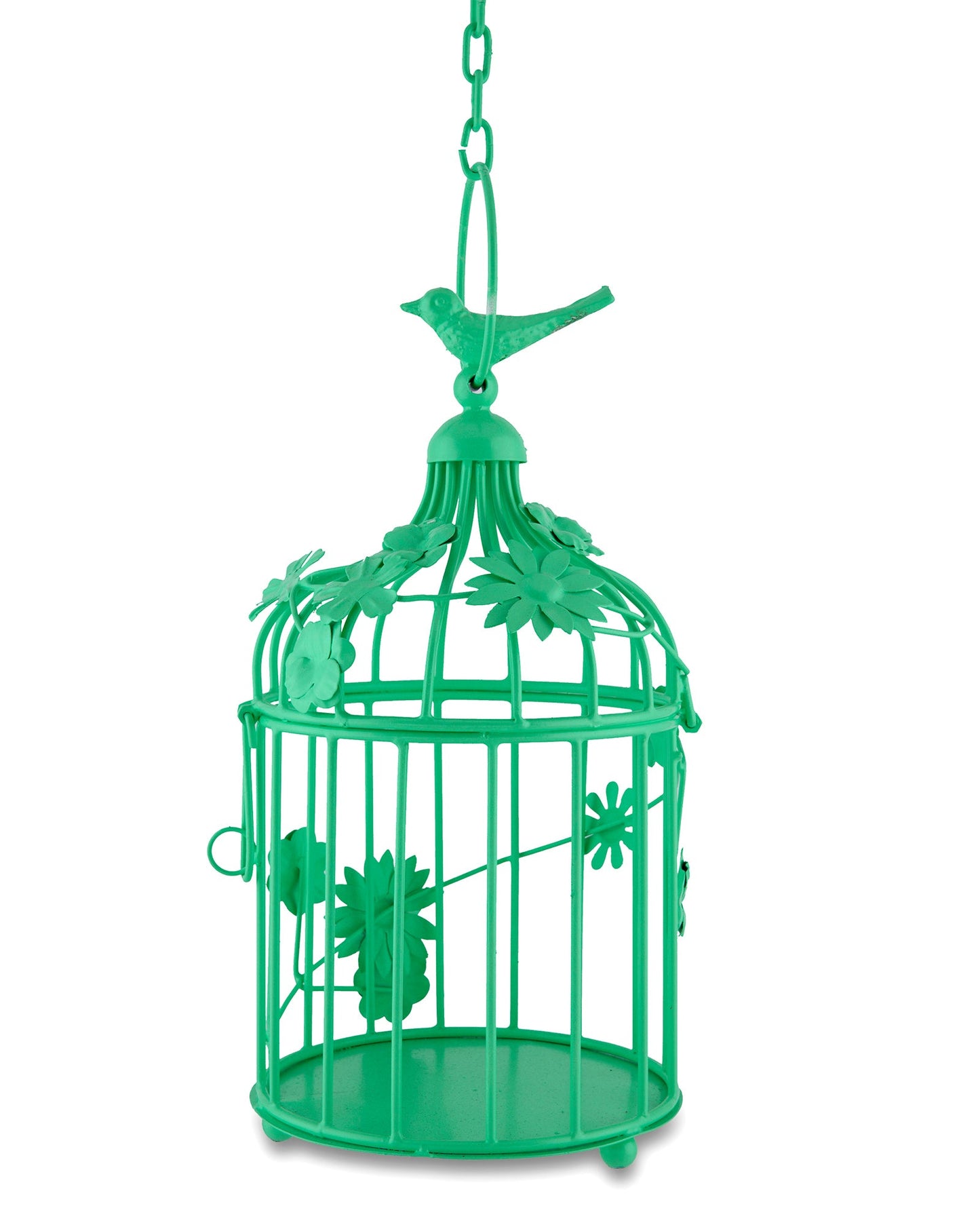 Sea Green Bird Cage with Floral Vine (Set of 2), with hanging chain