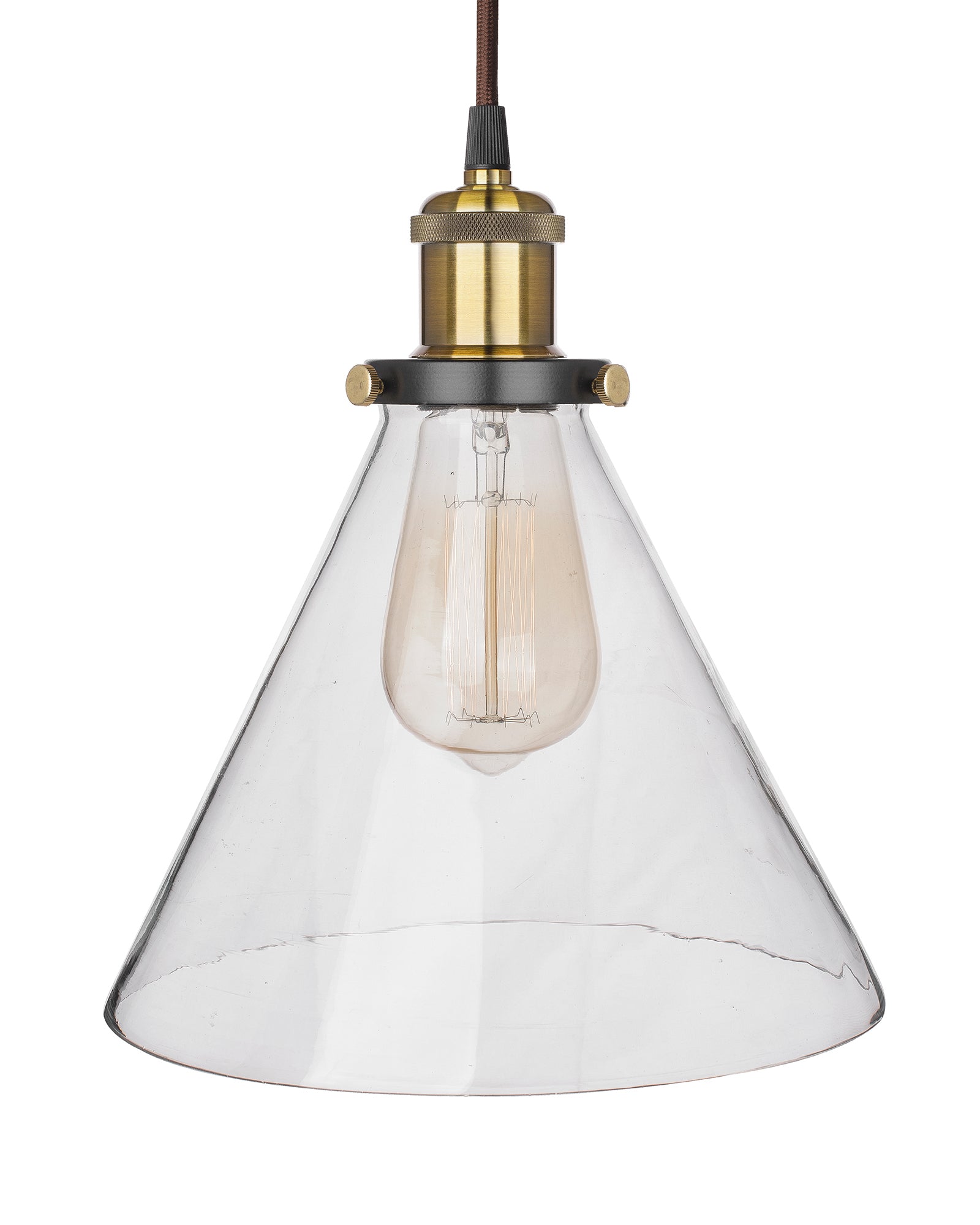 Homesake® Vintage Industrial Pendant Light, Clear Glass Shade, Cone Pendant Light, Antique Brass Finish, Retro Style Ceiling Lamp for Kitchen, Dining Room, Living Room, Bedroom (Rose Gold) (Cone)