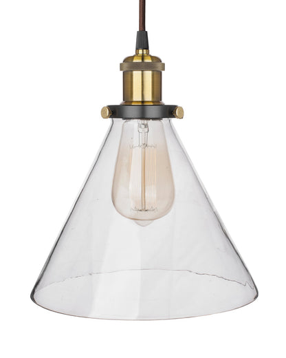 Homesake® Vintage Industrial Pendant Light, Clear Glass Shade, Cone Pendant Light, Antique Brass Finish, Retro Style Ceiling Lamp for Kitchen, Dining Room, Living Room, Bedroom (Rose Gold) (Cone)